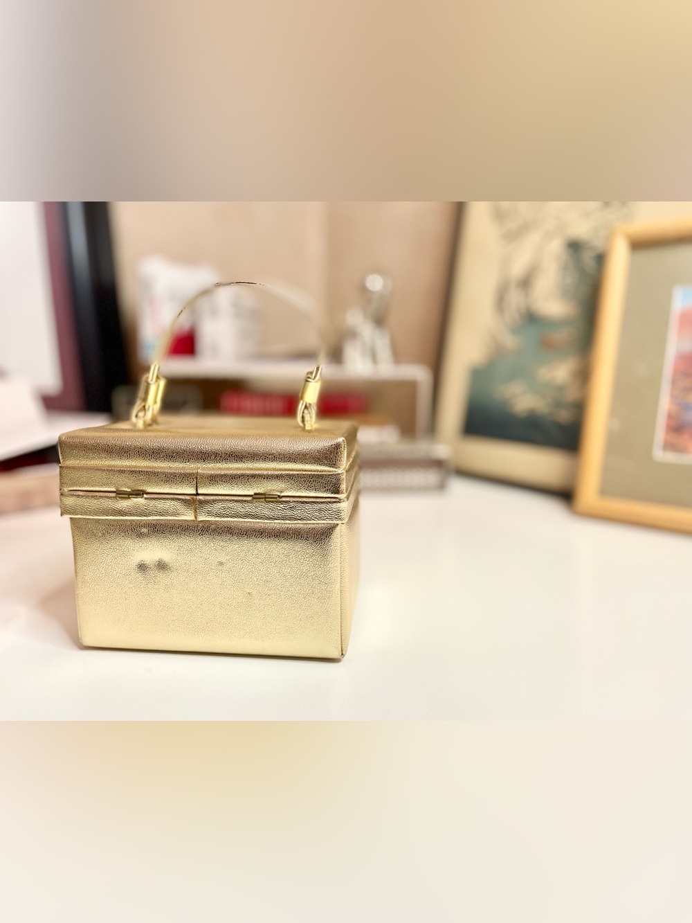 Harry Levine Metallic Gold Mini Top-Handle Box Bag - Picture 4 of 10